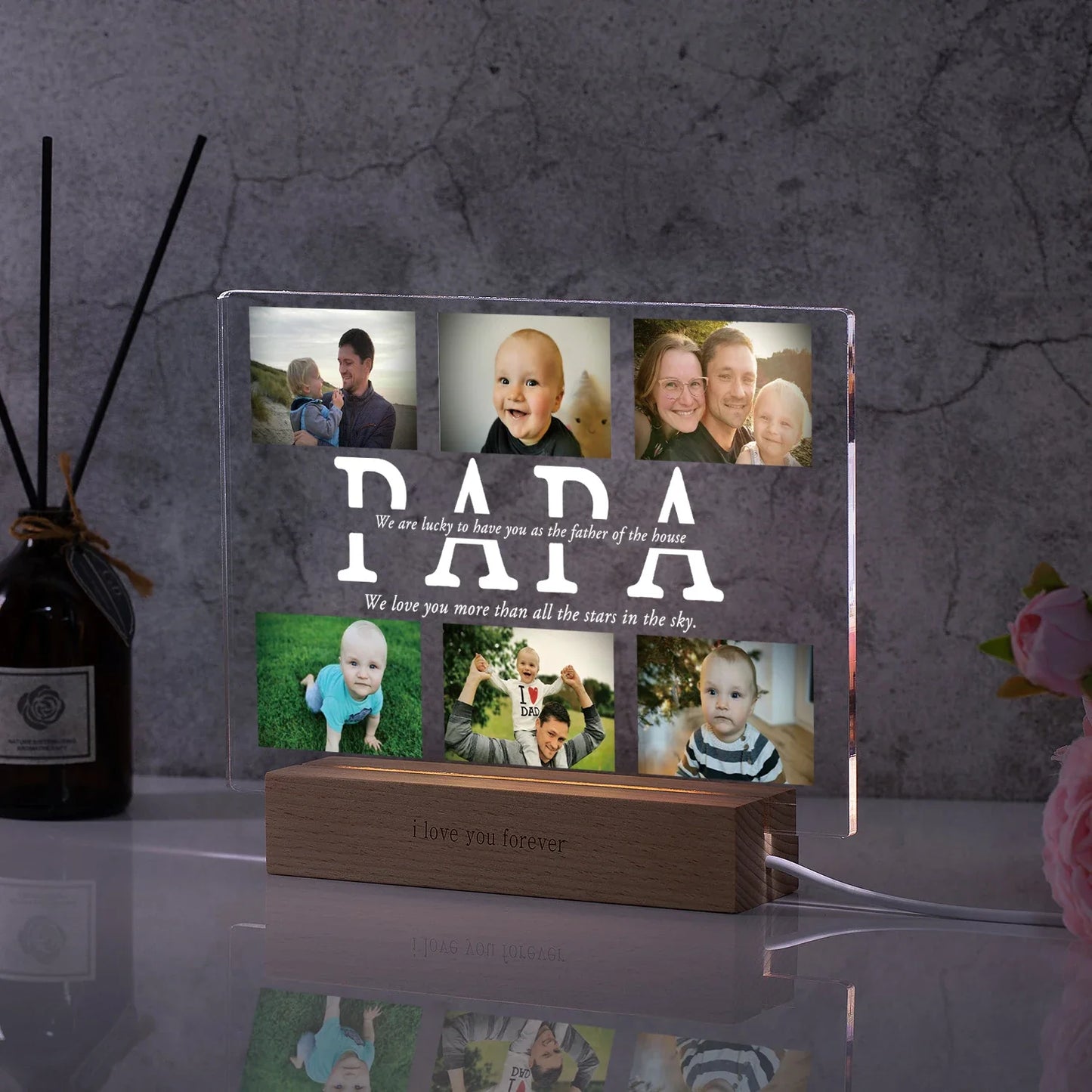 Lampada da notte in acrilico 3D con testo fotografico personalizzato, luce notturna per camera da letto personalizzata per mamma, papà, famiglia, compleanno, regalo di Natale
