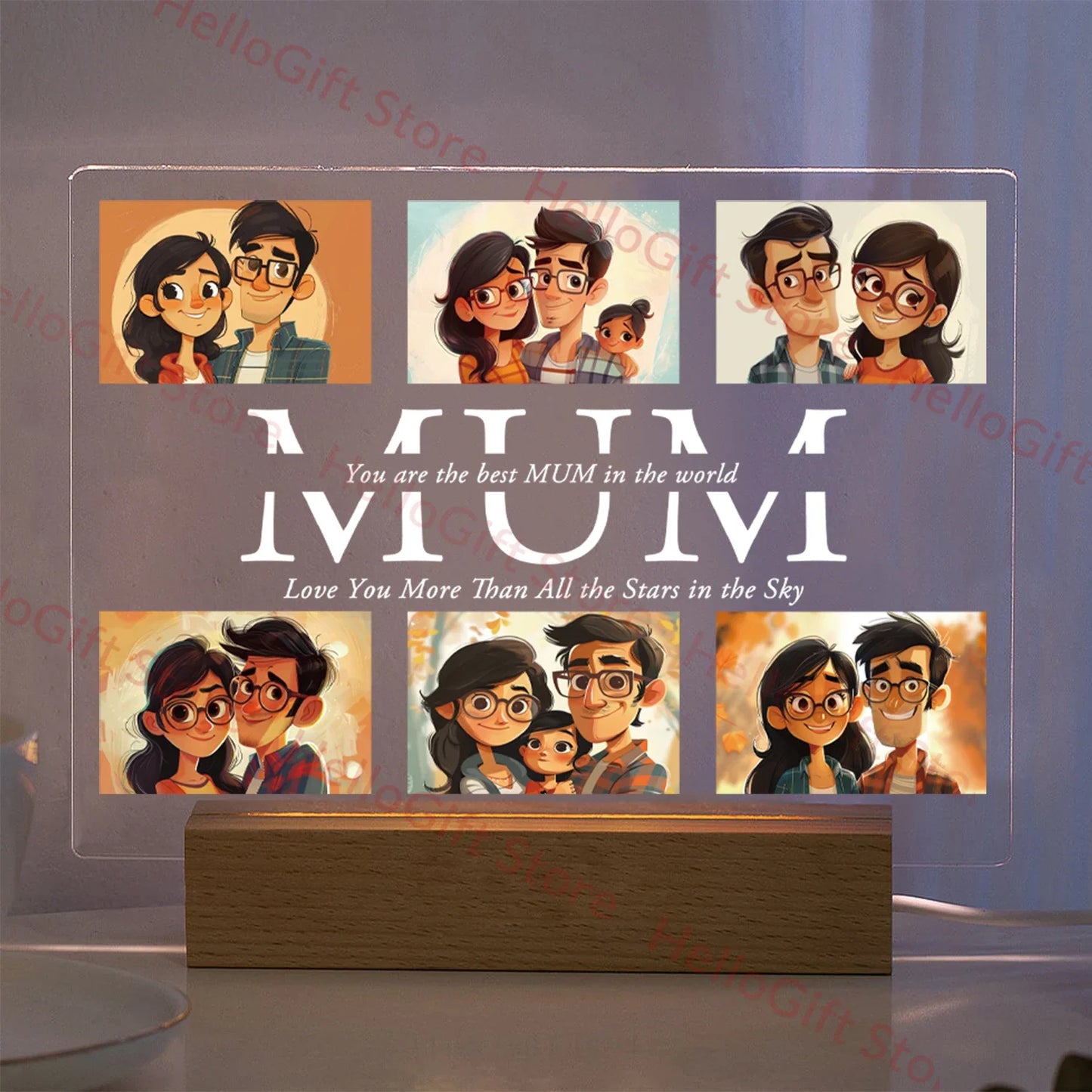 Lampada da notte in acrilico 3D con testo fotografico personalizzato, luce notturna per camera da letto personalizzata per mamma, papà, famiglia, compleanno, regalo di Natale