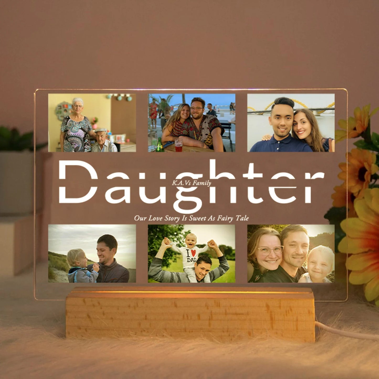 Lampada da notte in acrilico 3D con testo fotografico personalizzato, luce notturna per camera da letto personalizzata per mamma, papà, famiglia, compleanno, regalo di Natale