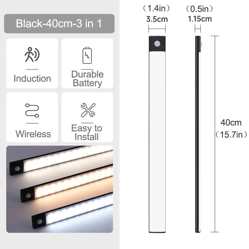 Luci sottopensile a LED con sensore di movimento, luce notturna, lampade sottili ricaricabili e dimmerabili, illuminazione per armadietti da cucina, camere da letto e guardaroba