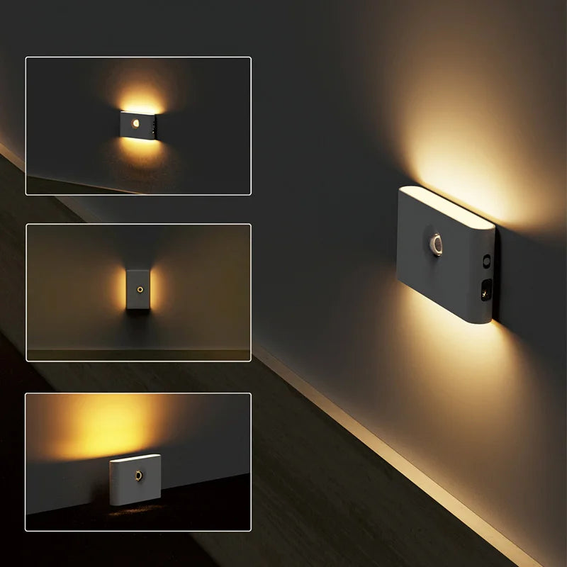 Luce notturna con sensore di movimento Smart Linkage, ricaricabile, senza fili, lampada a induzione magnetica a LED, da parete, per casa, camera da letto, cucina, scale
