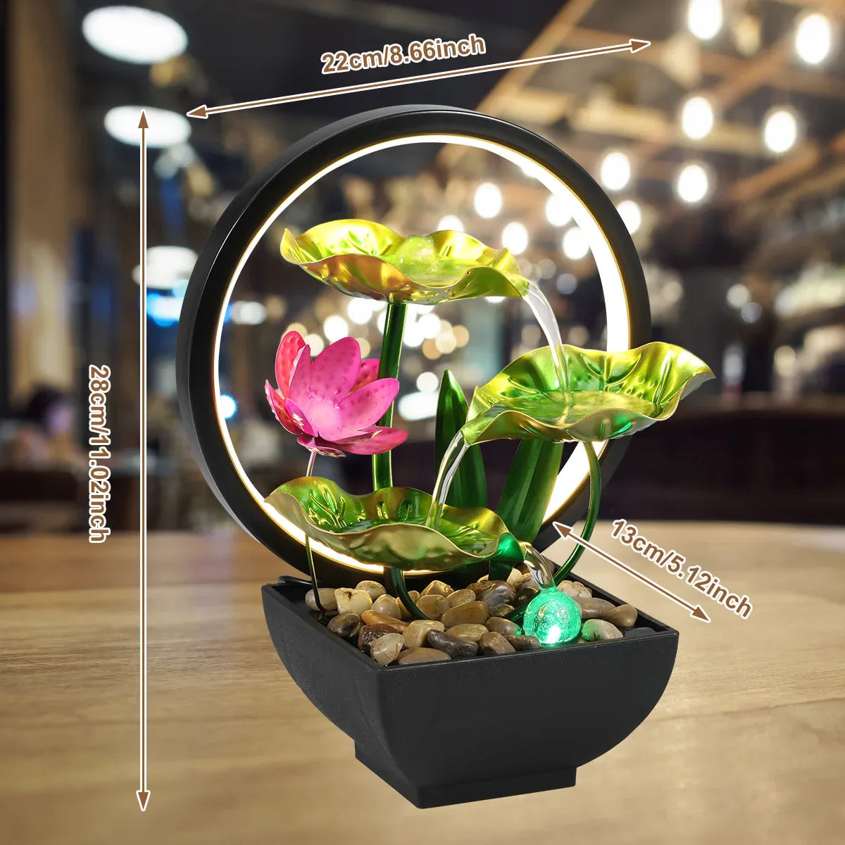 Fontana da tavolo con cascata, alimentata tramite USB, con rocce naturali e luci LED ad anello per l'arredamento della casa