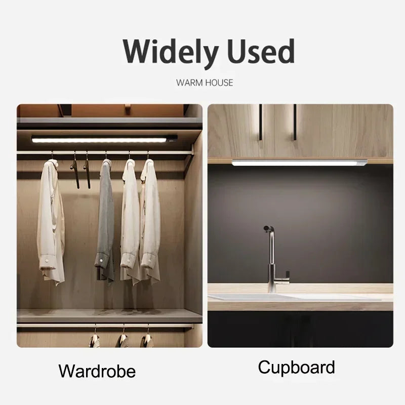 Luci sottopensile a LED con sensore di movimento, luce notturna, lampade sottili ricaricabili e dimmerabili, illuminazione per armadietti da cucina, camere da letto e guardaroba