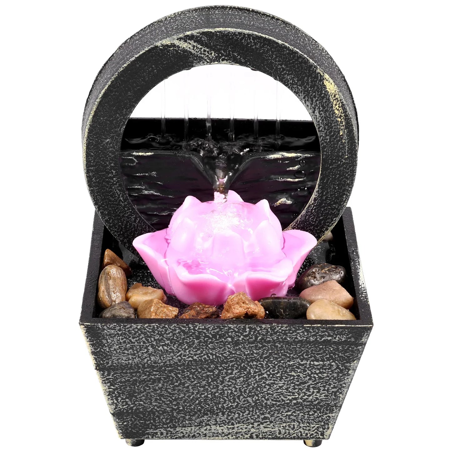 Fontana da tavolo con luce, mini fontana da interni a batteria/USB, fontana per meditazione Zen, decorazione con suono