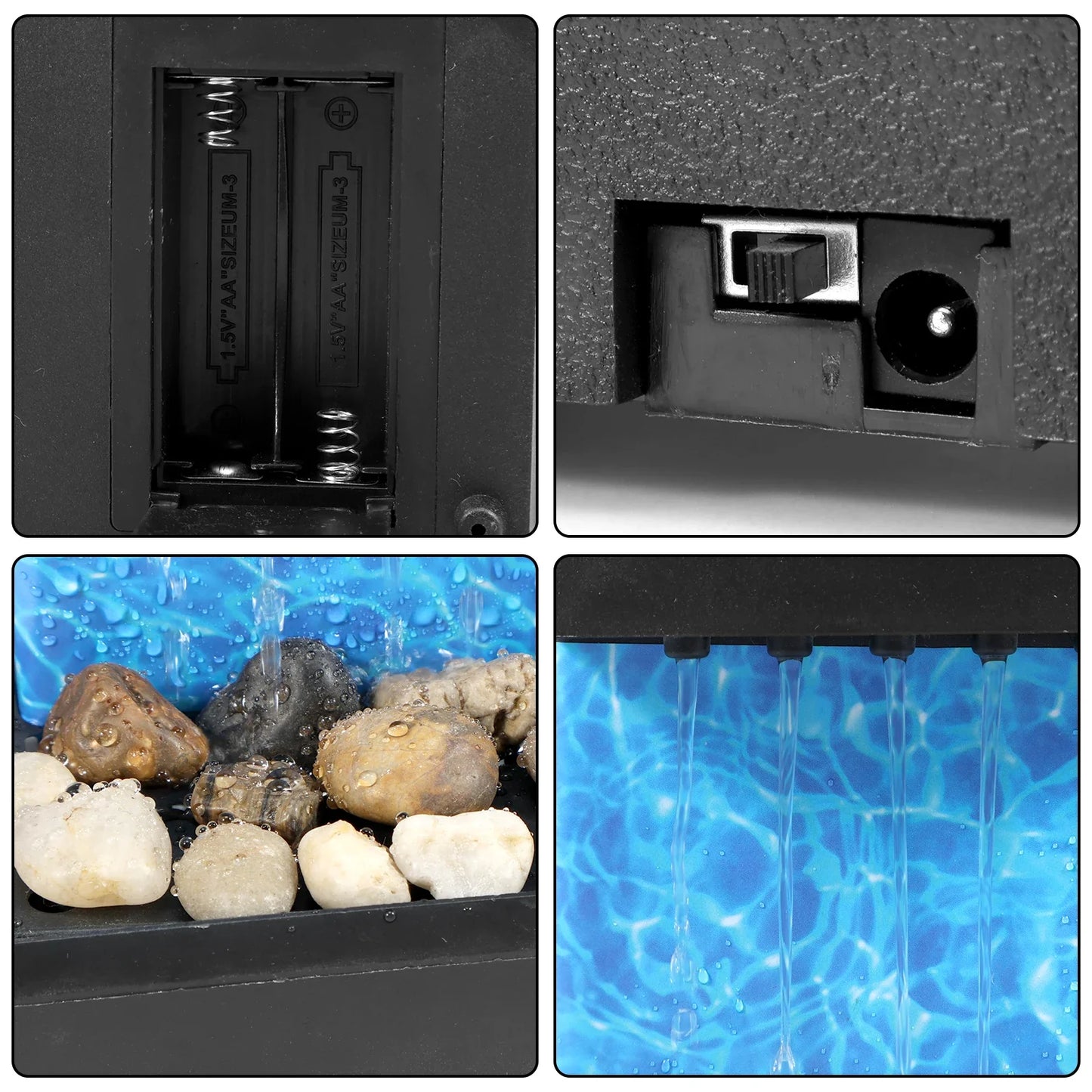 Fontana da tavolo con luce, mini fontana da interni a batteria/USB, fontana per meditazione Zen, decorazione con suono
