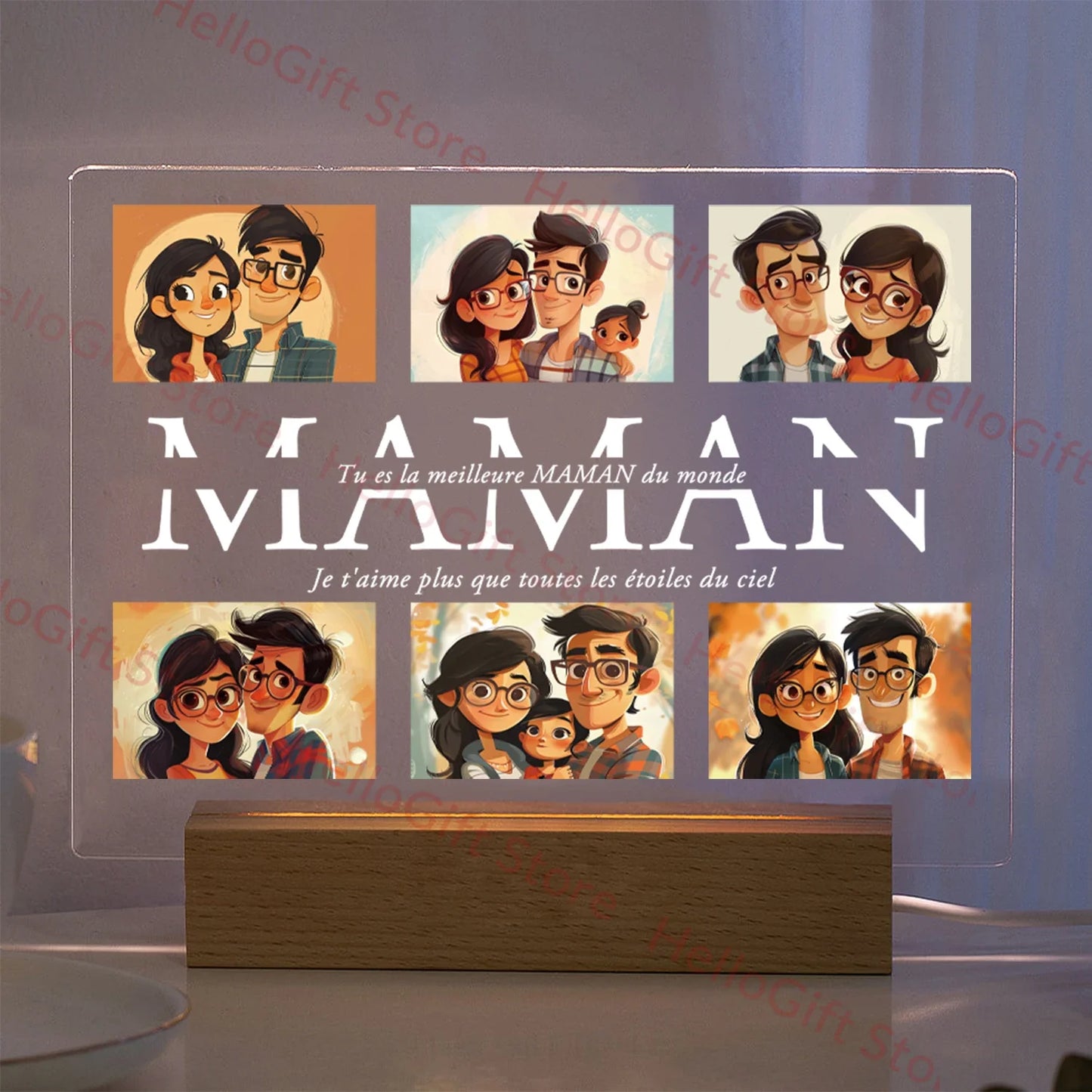 Lampada da notte in acrilico 3D con testo fotografico personalizzato, luce notturna per camera da letto personalizzata per mamma, papà, famiglia, compleanno, regalo di Natale