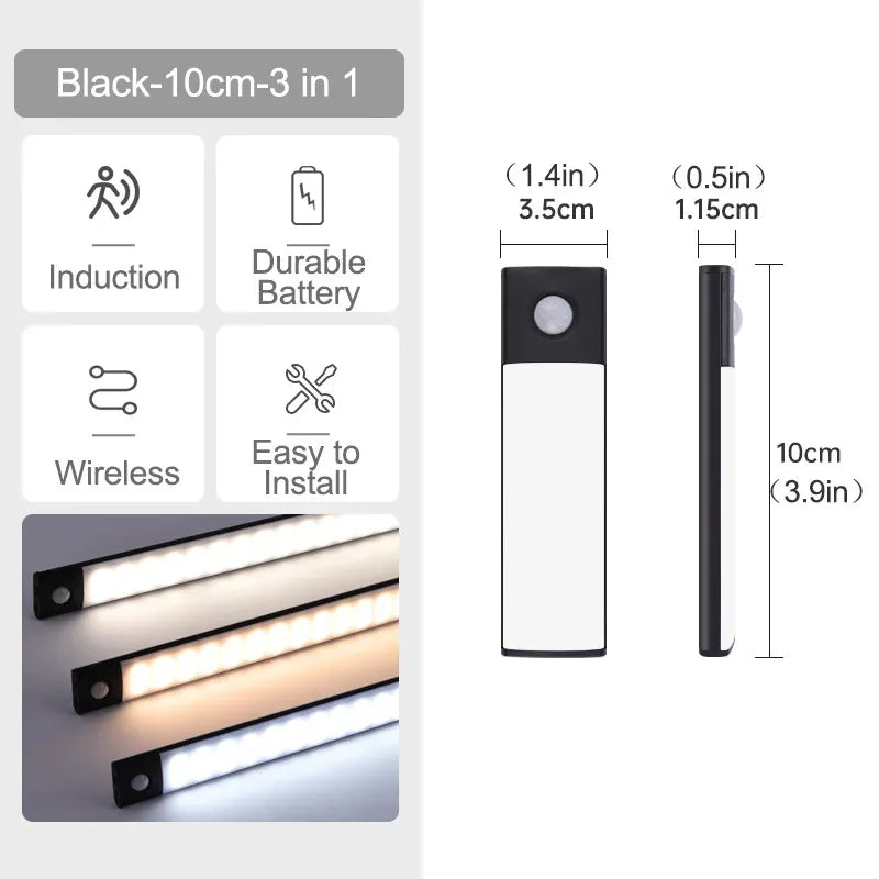 Luci sottopensile a LED con sensore di movimento, luce notturna, lampade sottili ricaricabili e dimmerabili, illuminazione per armadietti da cucina, camere da letto e guardaroba