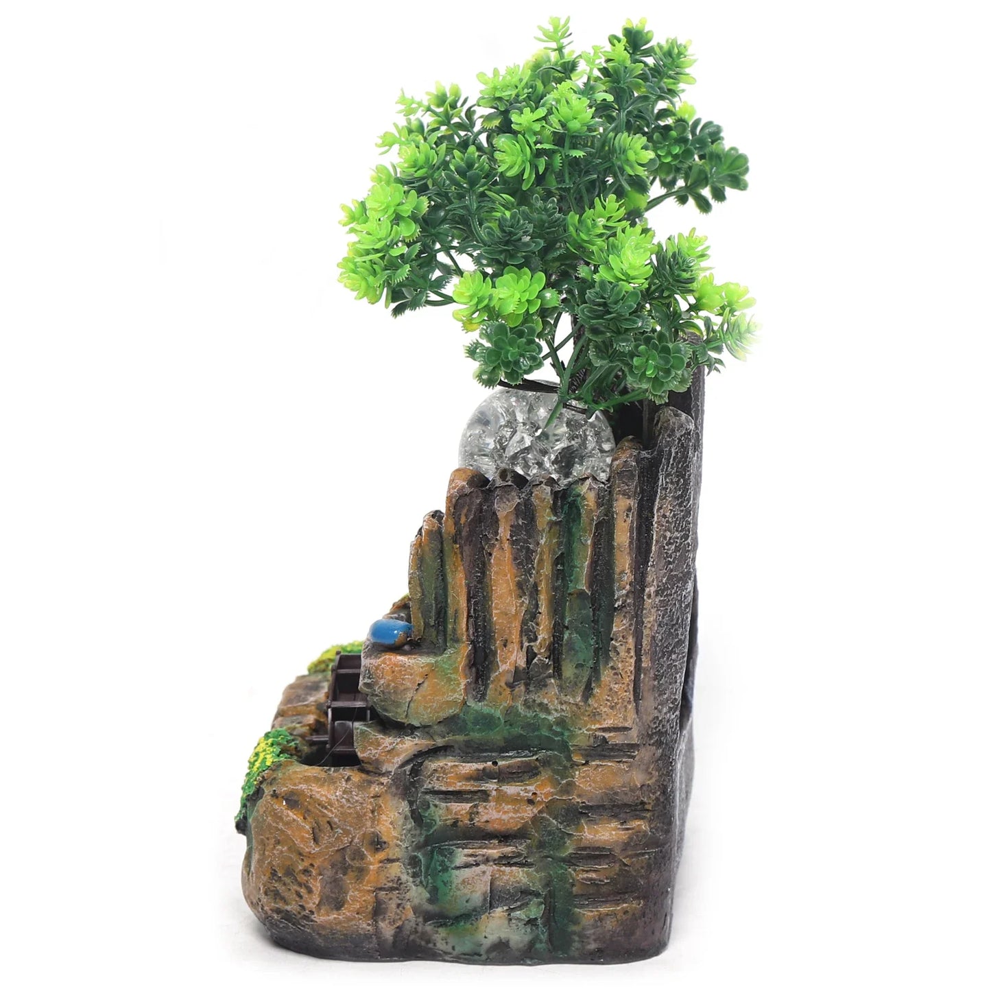 Cascata da tavolo con atomizzatore e fontana da giardino a sfera LED, illuminazione LED RGB, pianta verde