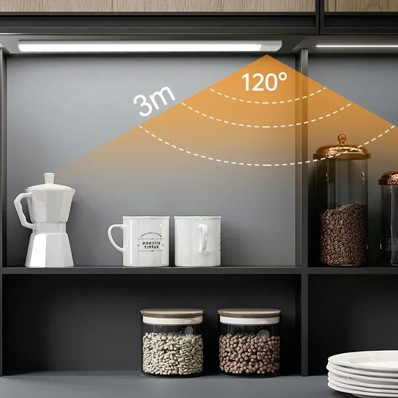 Luci sottopensile a LED con sensore di movimento, luce notturna, lampade sottili ricaricabili e dimmerabili, illuminazione per armadietti da cucina, camere da letto e guardaroba
