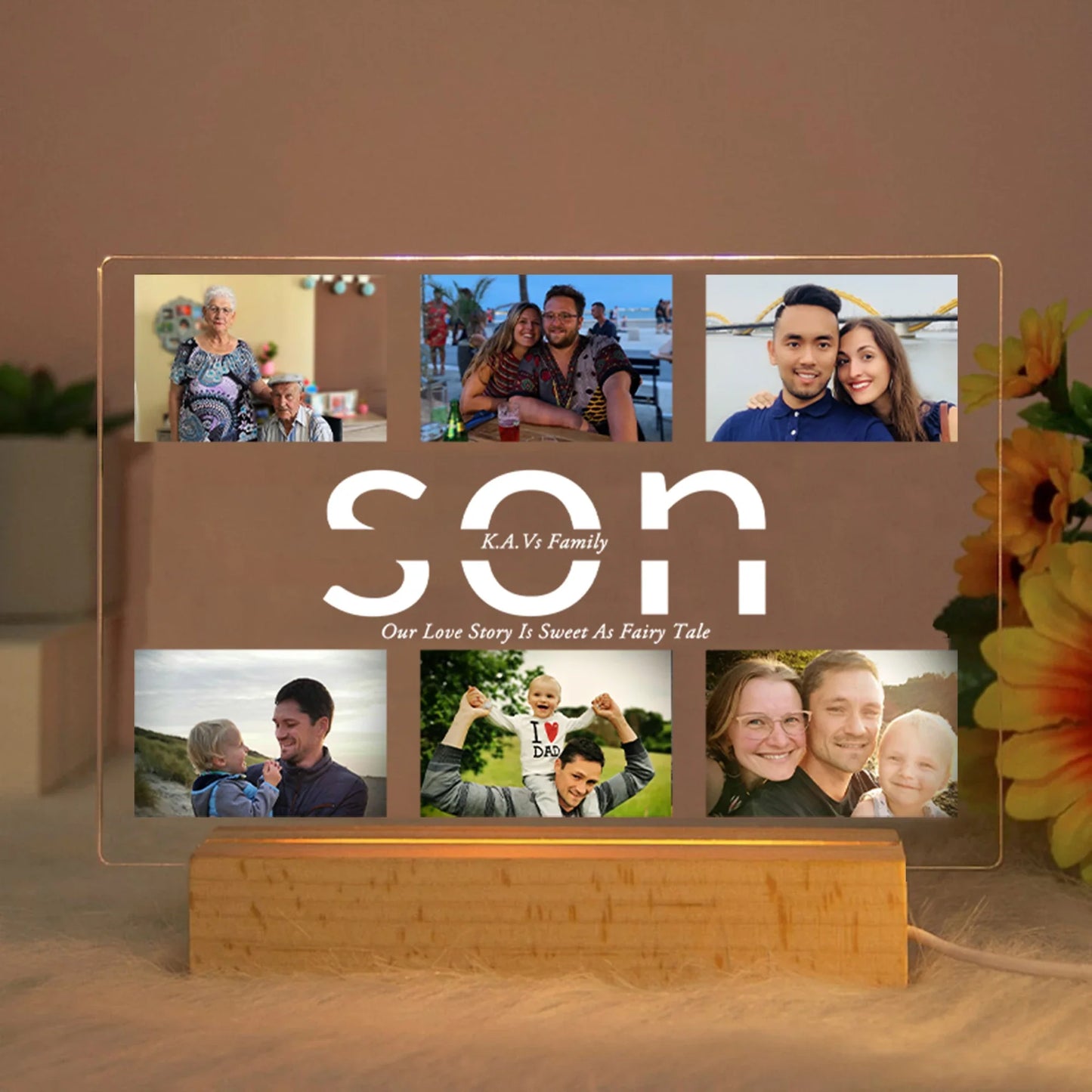 Lampada da notte in acrilico 3D con testo fotografico personalizzato, luce notturna per camera da letto personalizzata per mamma, papà, famiglia, compleanno, regalo di Natale