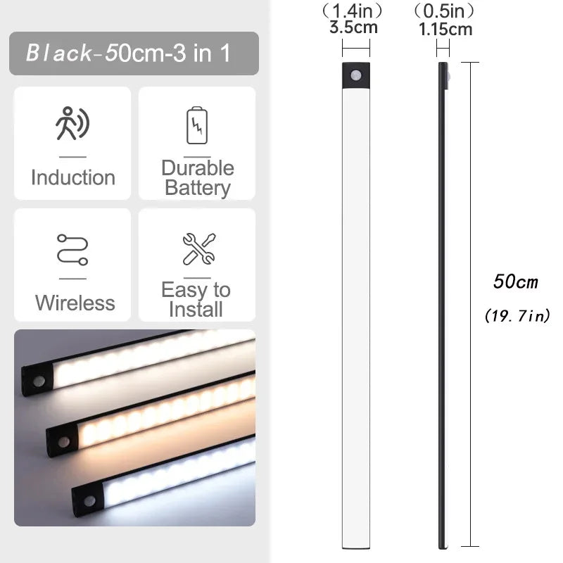 Luci sottopensile a LED con sensore di movimento, luce notturna, lampade sottili ricaricabili e dimmerabili, illuminazione per armadietti da cucina, camere da letto e guardaroba