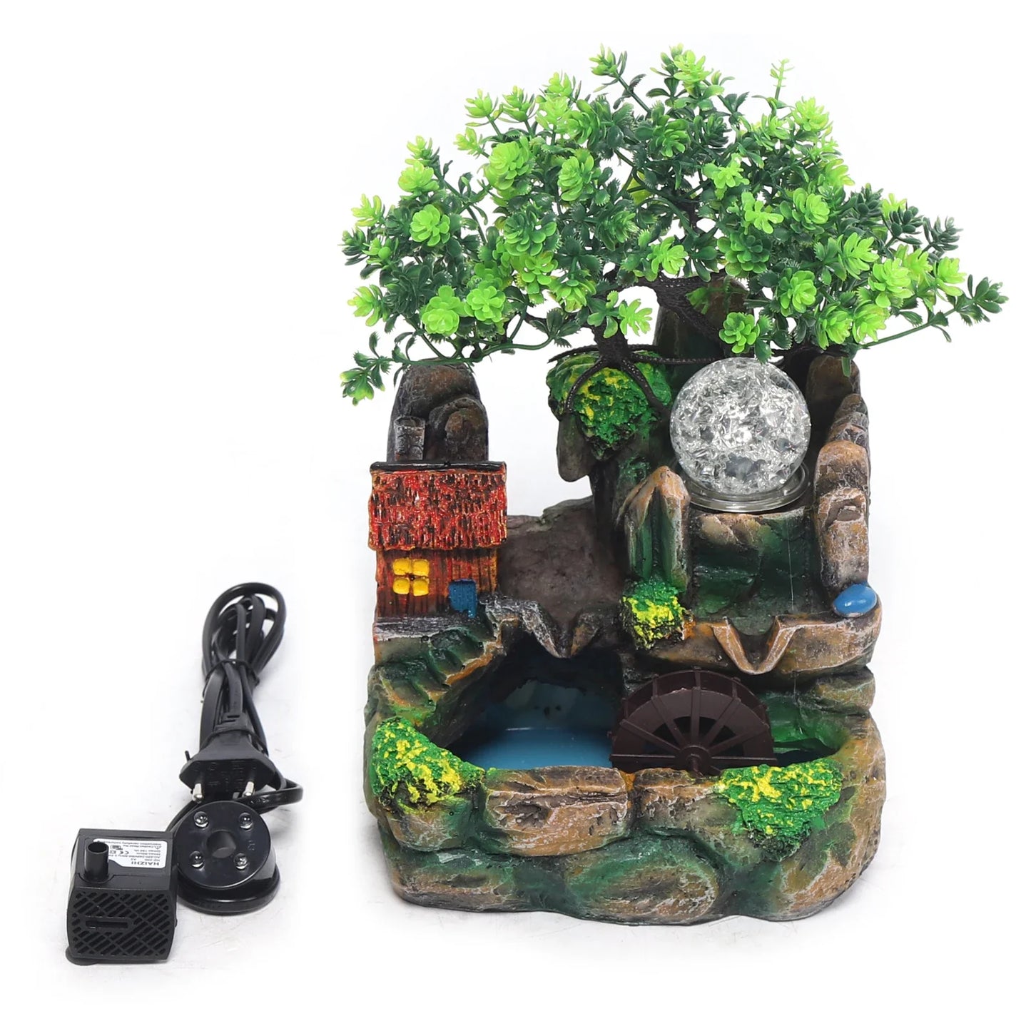 Cascata da tavolo con atomizzatore e fontana da giardino a sfera LED, illuminazione LED RGB, pianta verde