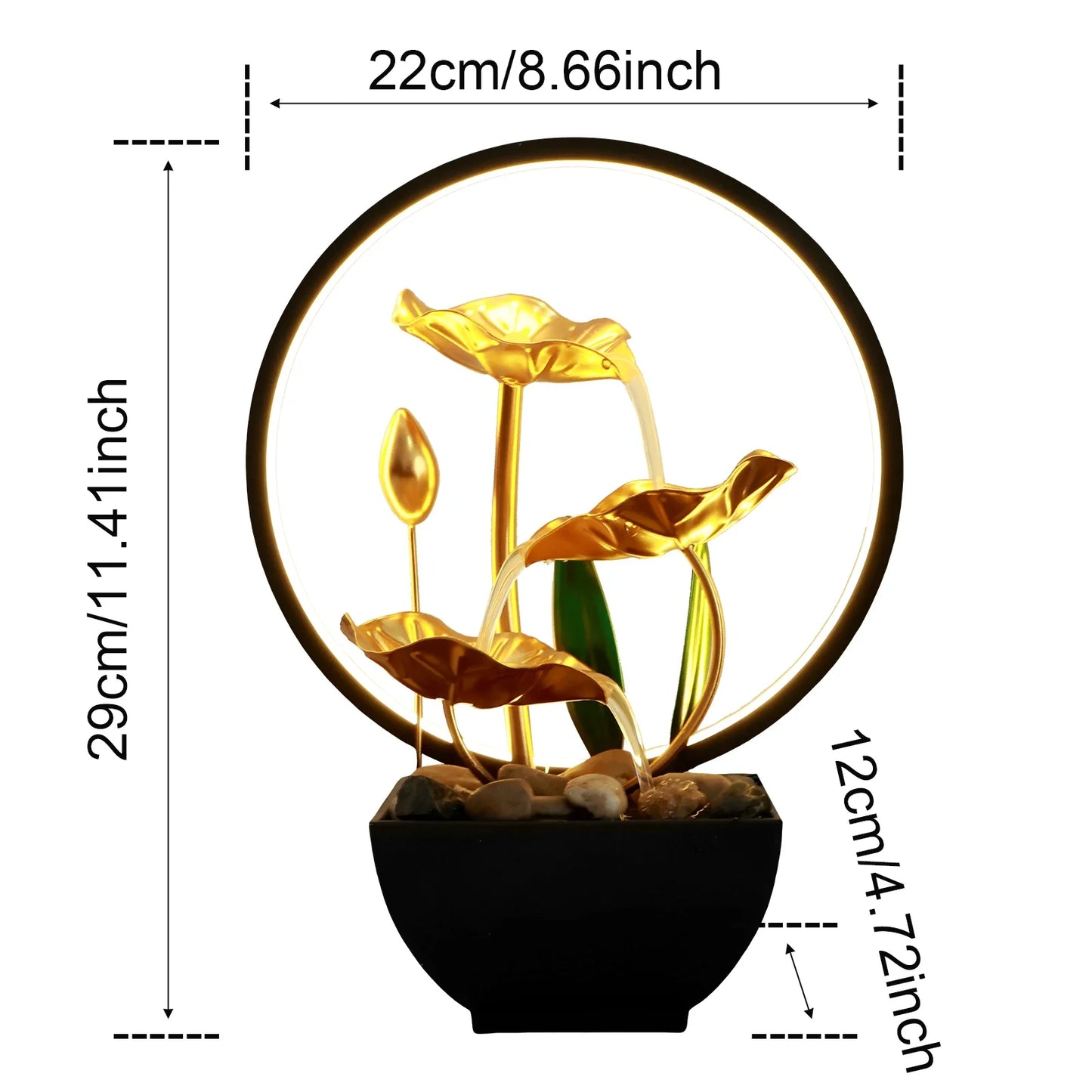 Fontana da tavolo con cascata, alimentata tramite USB, con rocce naturali e luci LED ad anello per l'arredamento della casa