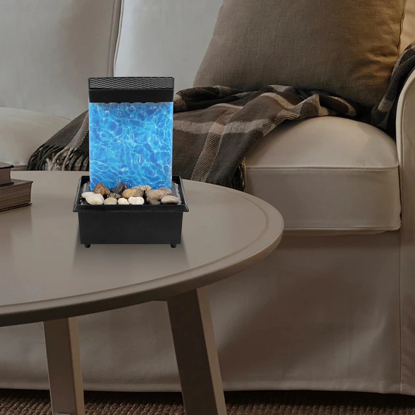 Fontana da tavolo con luce, mini fontana da interni a batteria/USB, fontana per meditazione Zen, decorazione con suono