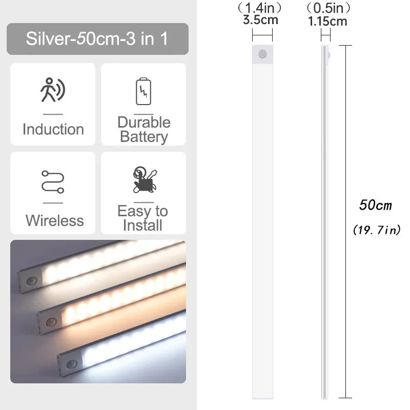 Luci sottopensile a LED con sensore di movimento, luce notturna, lampade sottili ricaricabili e dimmerabili, illuminazione per armadietti da cucina, camere da letto e guardaroba