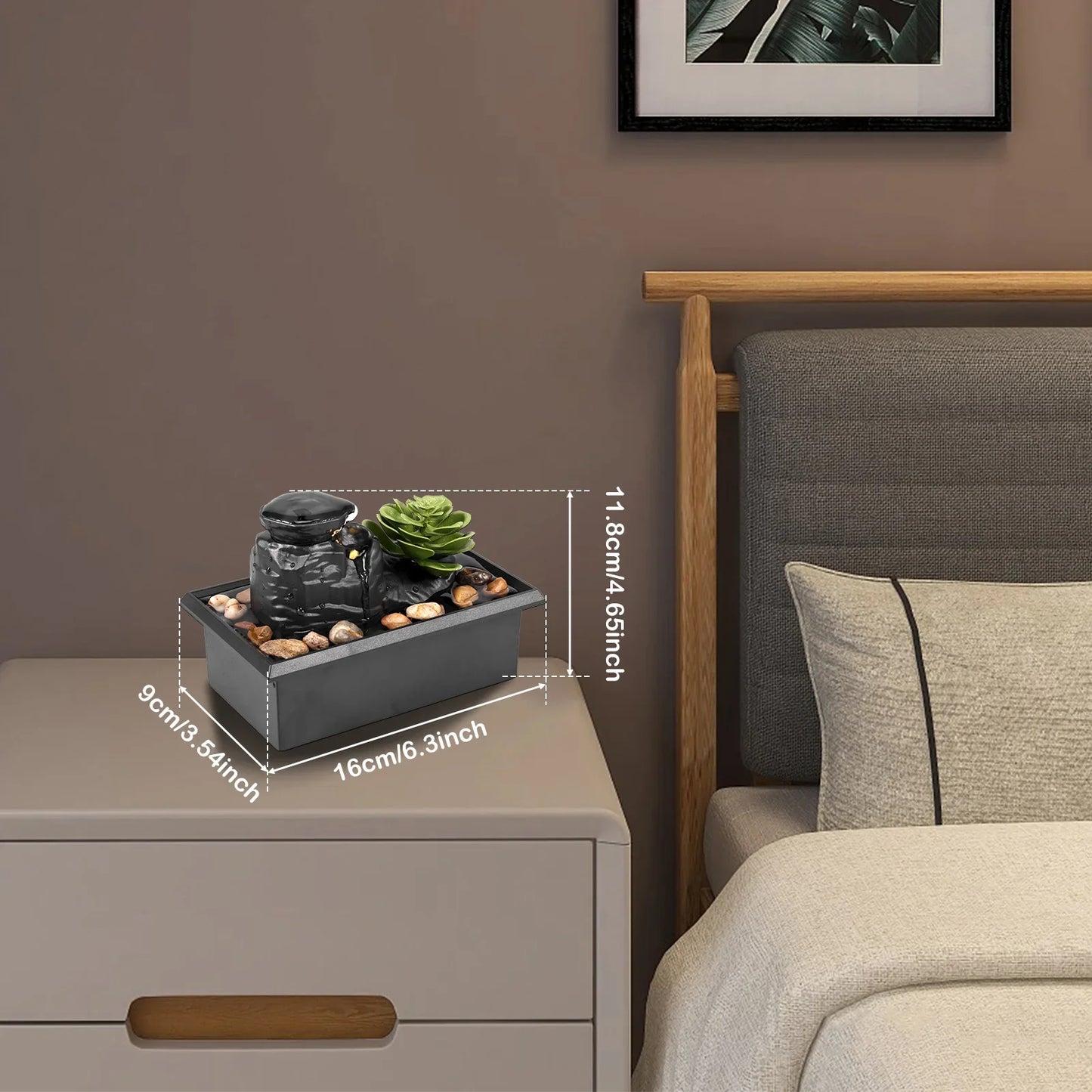 Fontana da tavolo con luce, mini fontana da interni a batteria/USB, fontana per meditazione Zen, decorazione con suono