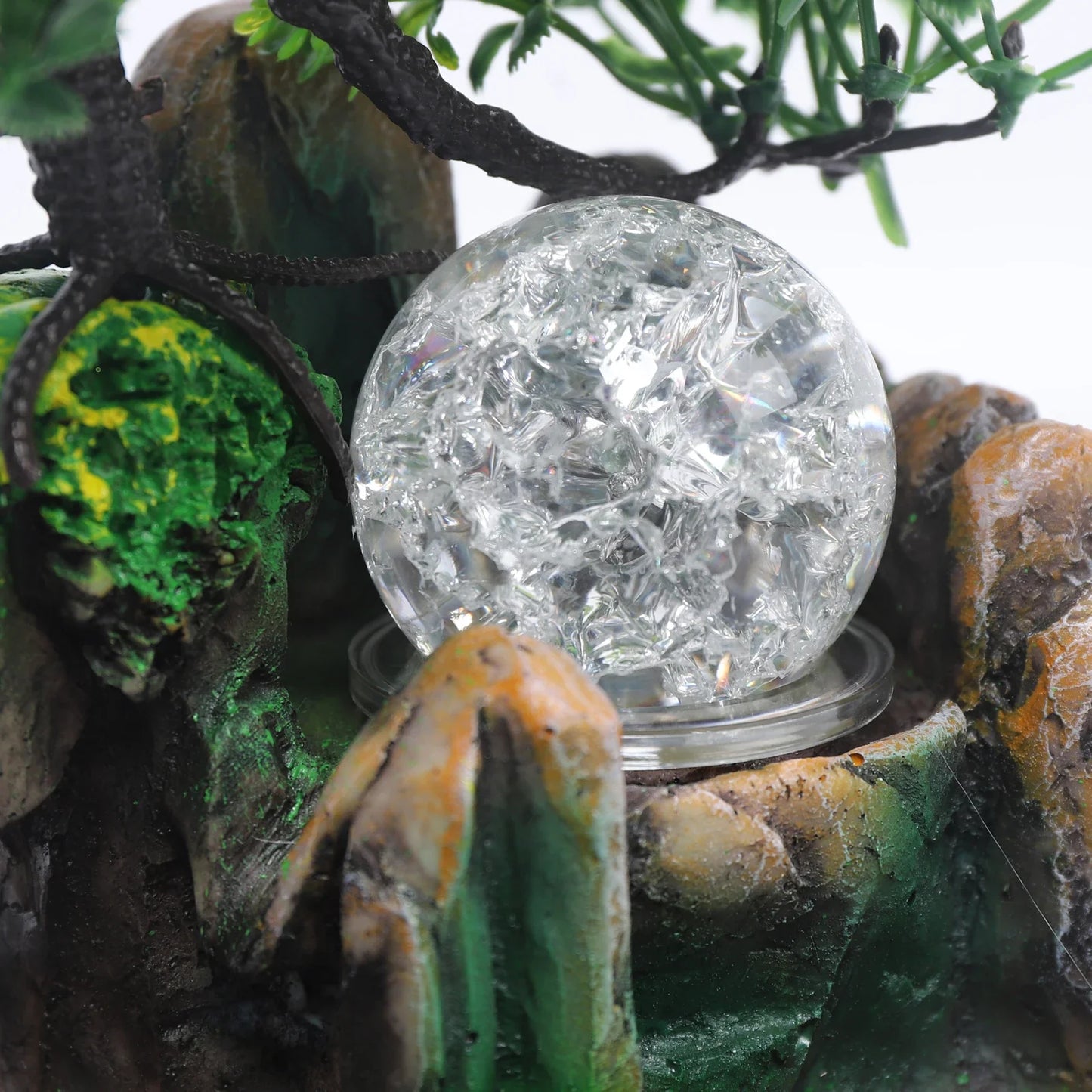 Cascata da tavolo con atomizzatore e fontana da giardino a sfera LED, illuminazione LED RGB, pianta verde