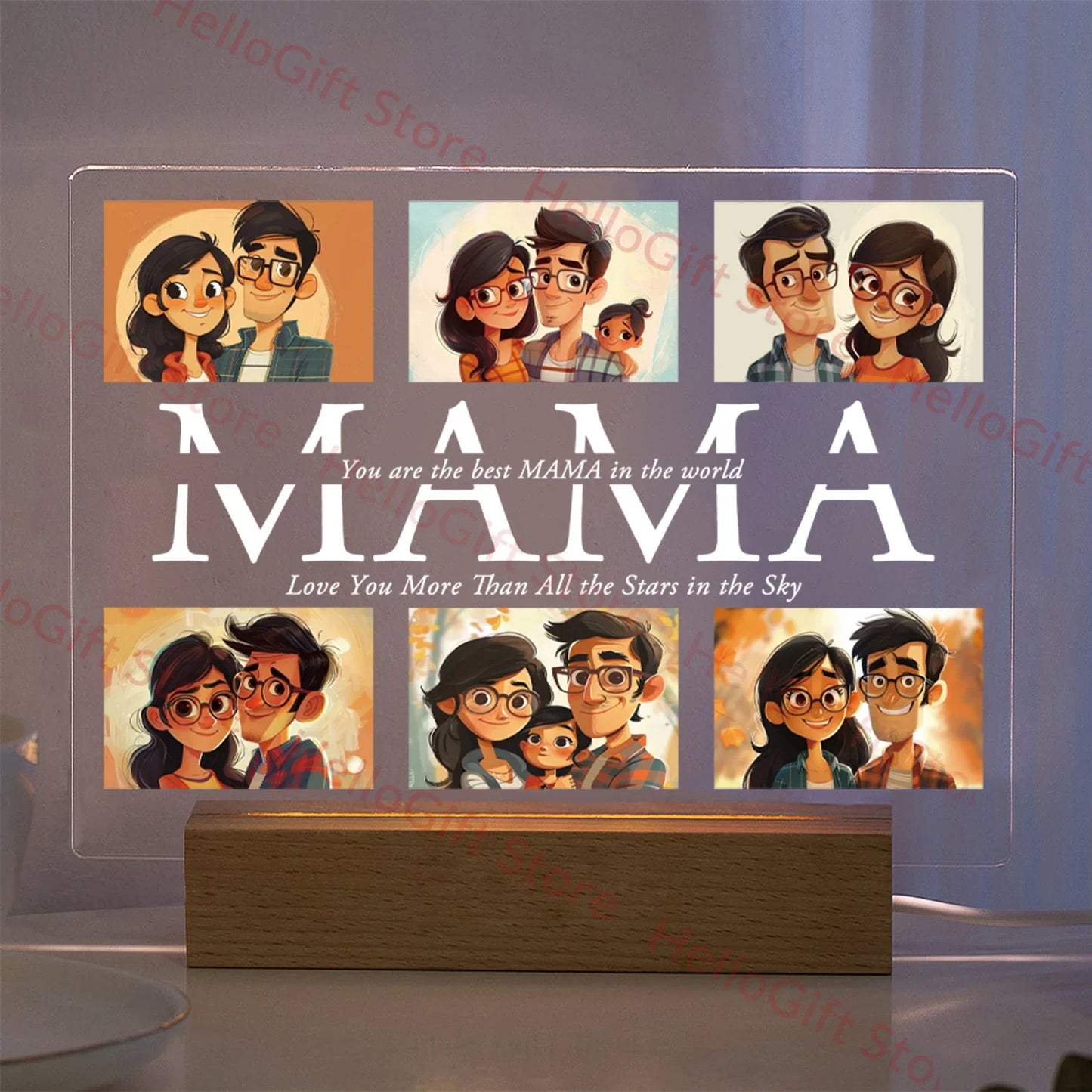 Lampada da notte in acrilico 3D con testo fotografico personalizzato, luce notturna per camera da letto personalizzata per mamma, papà, famiglia, compleanno, regalo di Natale