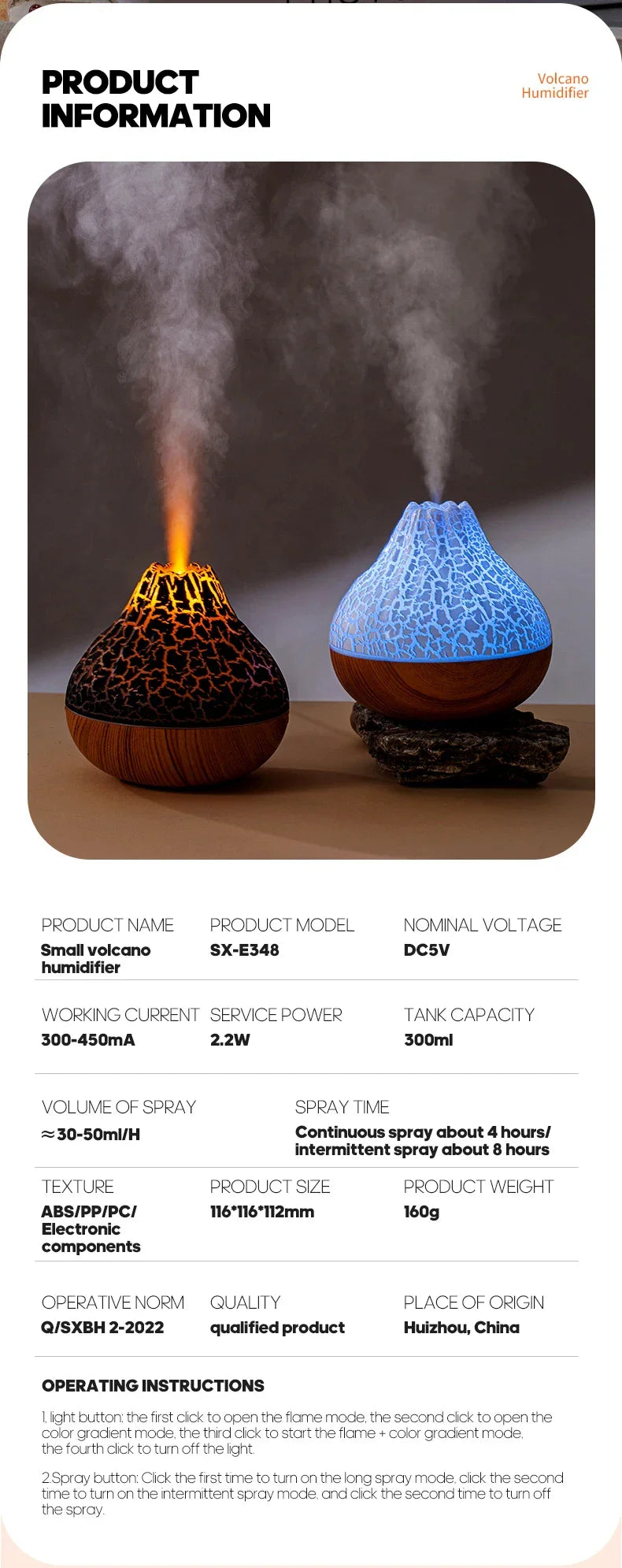 Umidificatore elettrico da tavolo USB Volcano™️