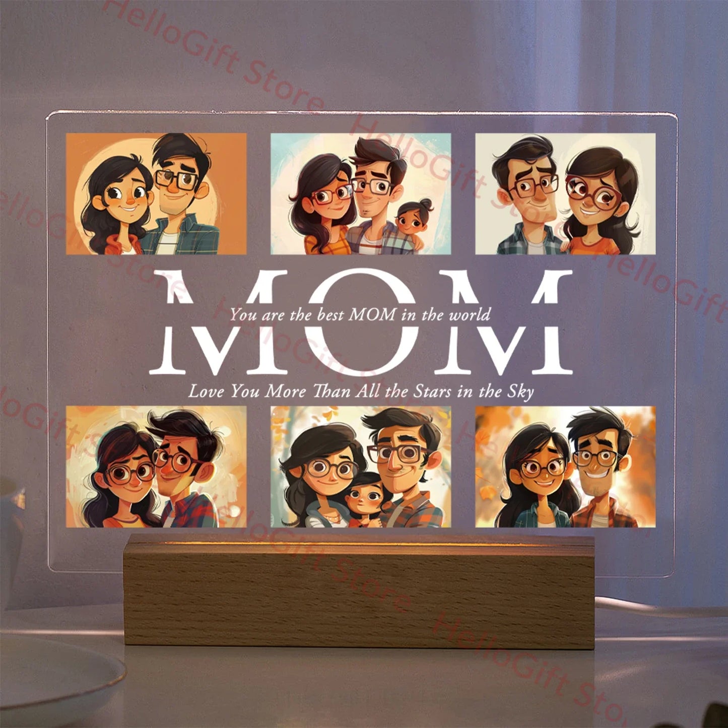 Lampada da notte in acrilico 3D con testo fotografico personalizzato, luce notturna per camera da letto personalizzata per mamma, papà, famiglia, compleanno, regalo di Natale