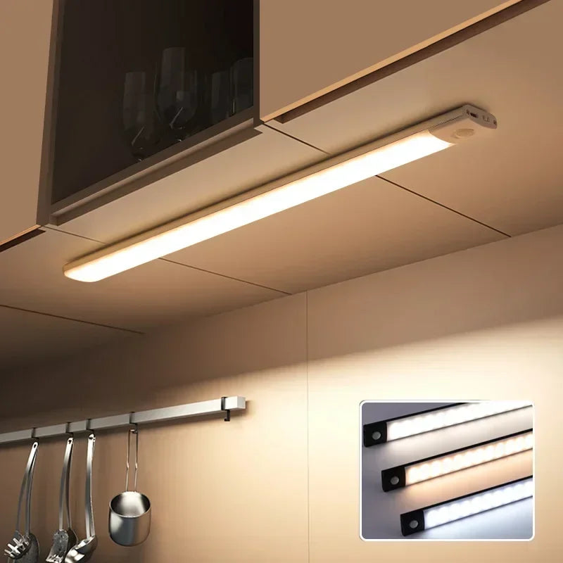 Luci sottopensile a LED con sensore di movimento, luce notturna, lampade sottili ricaricabili e dimmerabili, illuminazione per armadietti da cucina, camere da letto e guardaroba