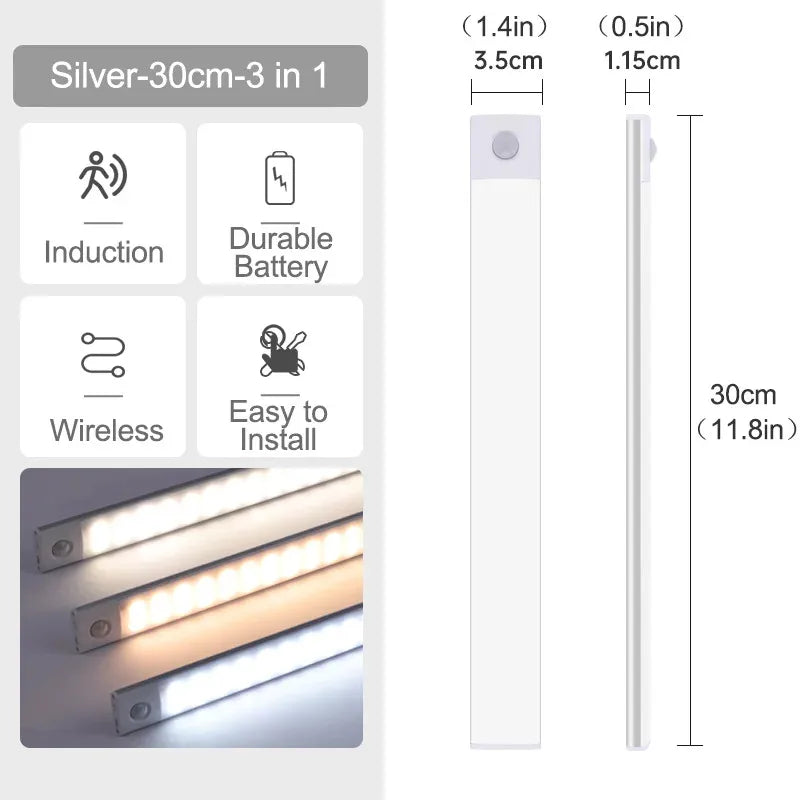 Luci sottopensile a LED con sensore di movimento, luce notturna, lampade sottili ricaricabili e dimmerabili, illuminazione per armadietti da cucina, camere da letto e guardaroba