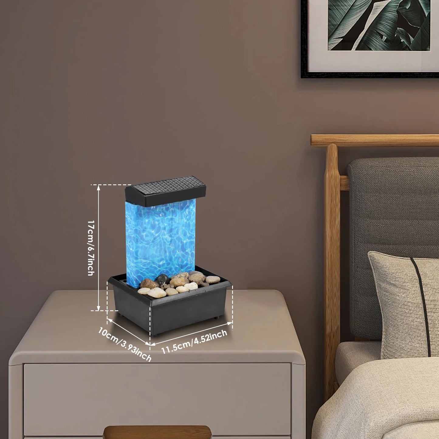 Fontana da tavolo con luce, mini fontana da interni a batteria/USB, fontana per meditazione Zen, decorazione con suono