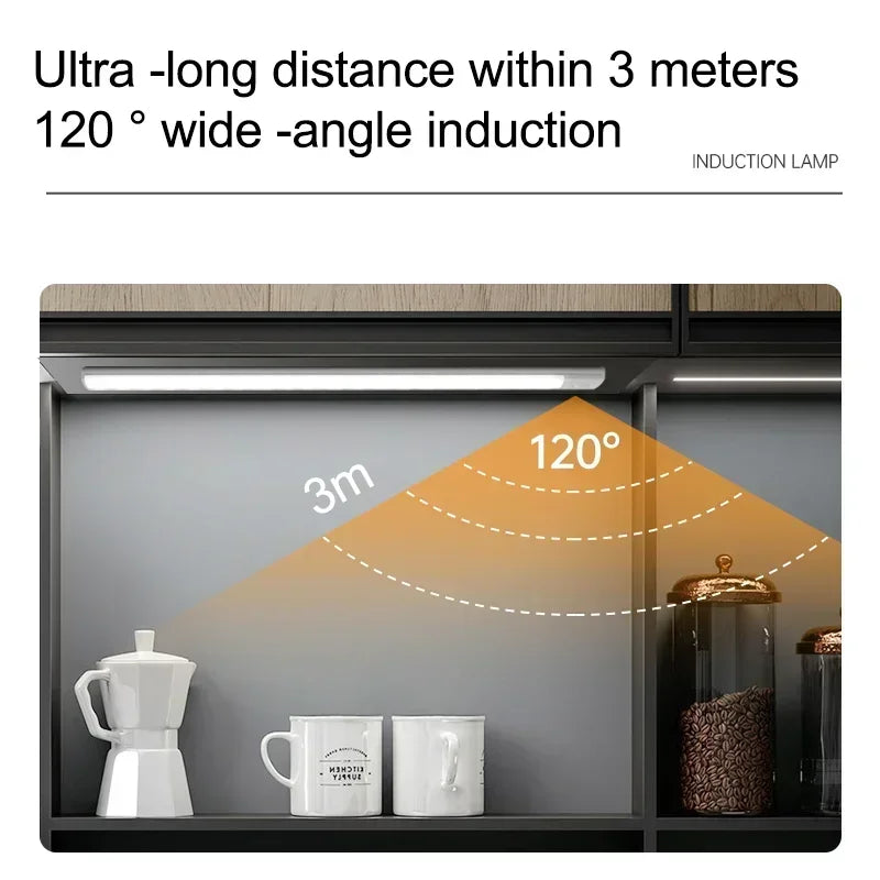 Luci sottopensile a LED con sensore di movimento, luce notturna, lampade sottili ricaricabili e dimmerabili, illuminazione per armadietti da cucina, camere da letto e guardaroba