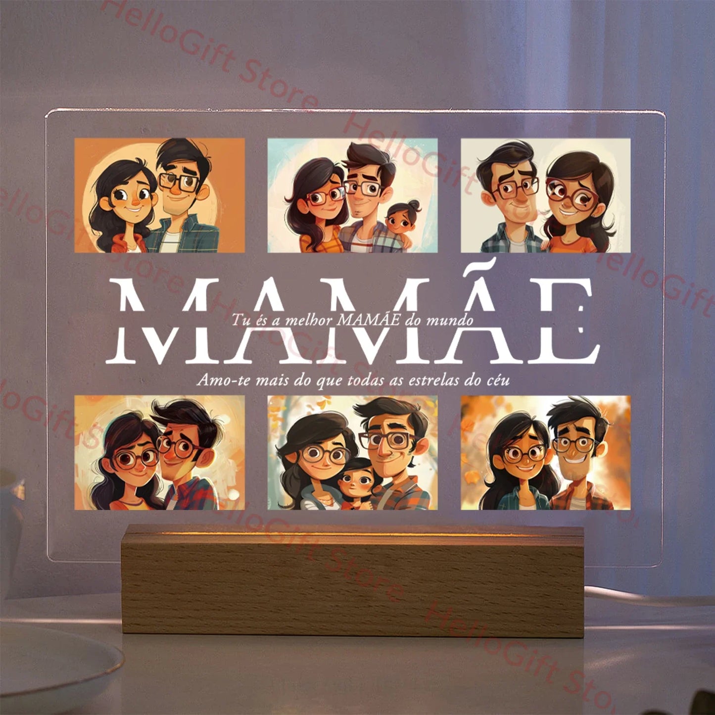 Lampada da notte in acrilico 3D con testo fotografico personalizzato, luce notturna per camera da letto personalizzata per mamma, papà, famiglia, compleanno, regalo di Natale