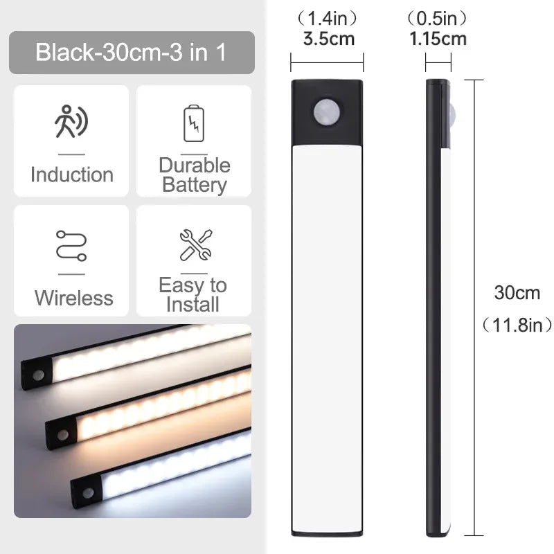 Luci sottopensile a LED con sensore di movimento, luce notturna, lampade sottili ricaricabili e dimmerabili, illuminazione per armadietti da cucina, camere da letto e guardaroba