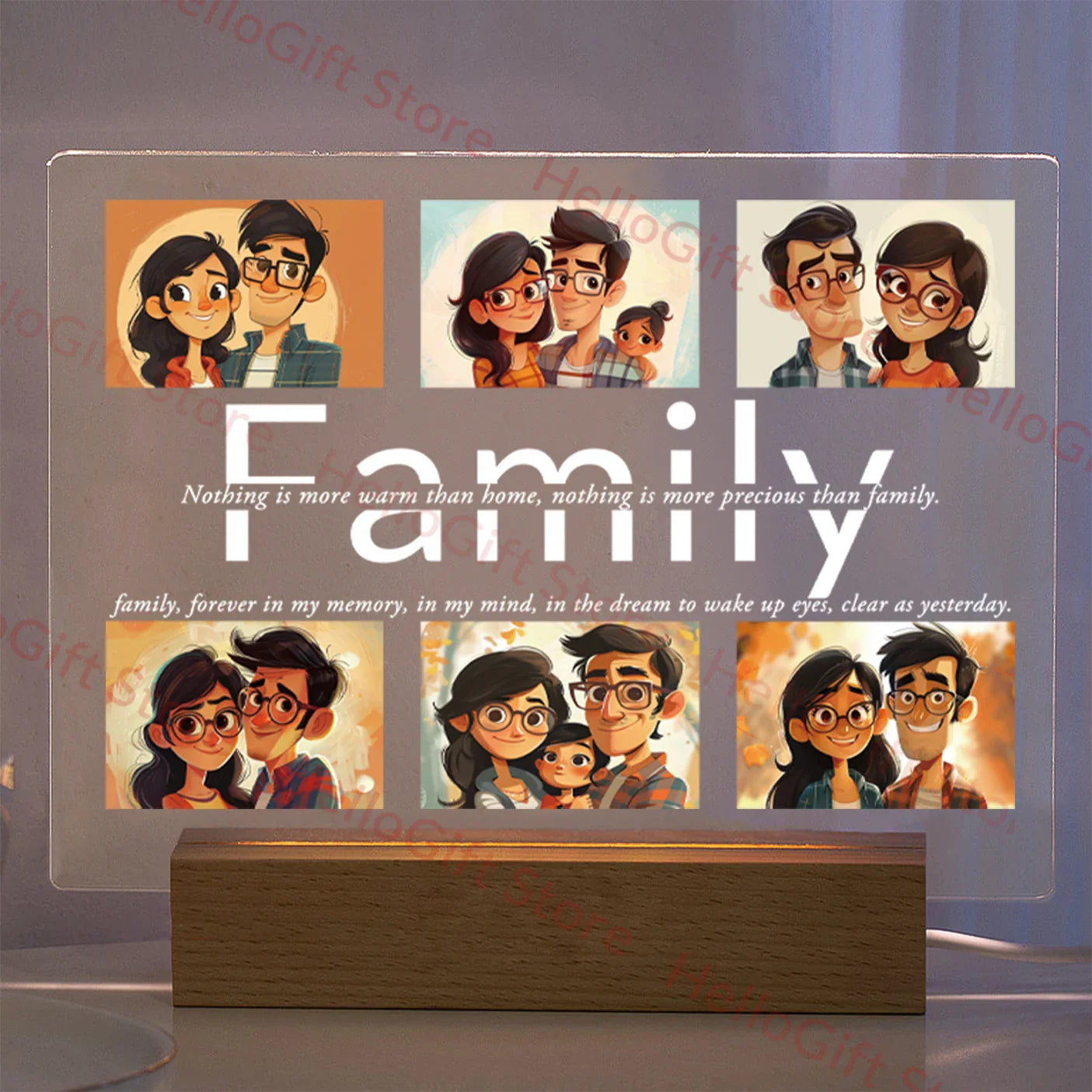 Lampada da notte in acrilico 3D con testo fotografico personalizzato, luce notturna per camera da letto personalizzata per mamma, papà, famiglia, compleanno, regalo di Natale