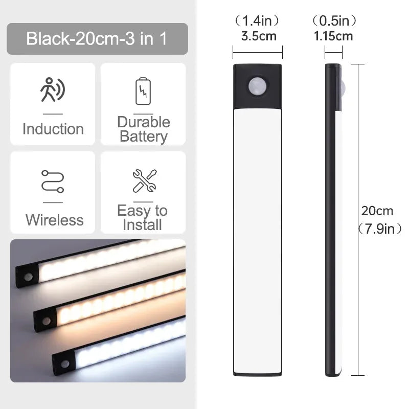 Luci sottopensile a LED con sensore di movimento, luce notturna, lampade sottili ricaricabili e dimmerabili, illuminazione per armadietti da cucina, camere da letto e guardaroba