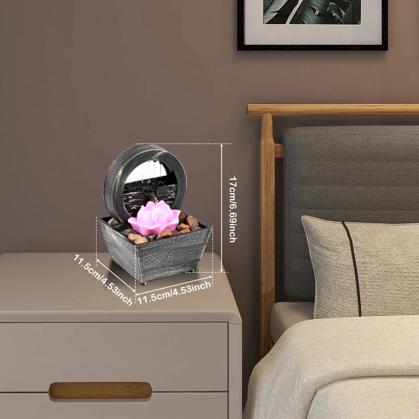 Fontana da tavolo con luce, mini fontana da interni a batteria/USB, fontana per meditazione Zen, decorazione con suono