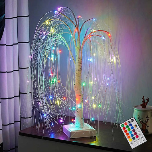 Lampada ad albero illuminata con ramo di salice con luci per decorazione, lampada da tavolo con ramo luminoso RGB a 16 colori, luce notturna con telecomando