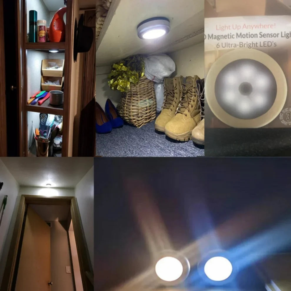 Luce notturna con sensore di movimento PIR a 6 LED, rilevatore wireless a induzione del corpo umano, accensione/spegnimento automatico della luce per l'illuminazione del comodino domestico