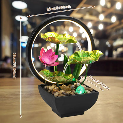 Fontana da tavolo con cascata, alimentata tramite USB, con rocce naturali e luci LED ad anello per l'arredamento della casa