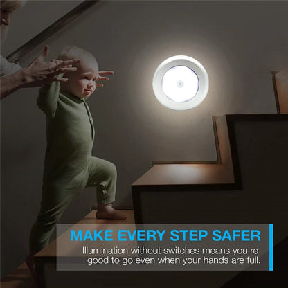 Luce notturna con sensore di movimento PIR a 6 LED, rilevatore wireless a induzione del corpo umano, accensione/spegnimento automatico della luce per l'illuminazione del comodino domestico