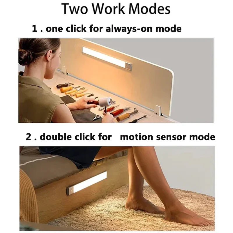Sensore di movimento PIR LED Lampada da sottopensile dimmerabile Luce notturna ricaricabile Luce per scale Armadio Stanza Corridoio Tubo Barra Rilevatore Lampadina
