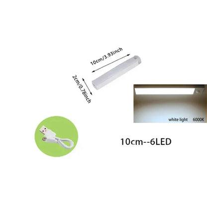 Sensore di movimento PIR LED Lampada da sottopensile dimmerabile Luce notturna ricaricabile Luce per scale Armadio Stanza Corridoio Tubo Barra Rilevatore Lampadina