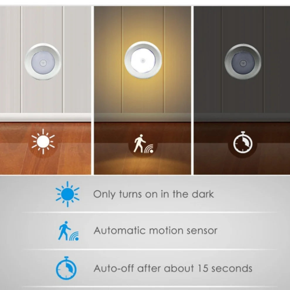 Luce notturna con sensore di movimento PIR a 6 LED, rilevatore wireless a induzione del corpo umano, accensione/spegnimento automatico della luce per l'illuminazione del comodino domestico