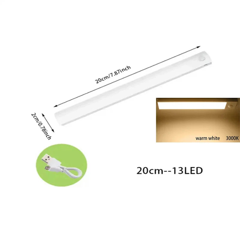 Sensore di movimento PIR LED Lampada da sottopensile dimmerabile Luce notturna ricaricabile Luce per scale Armadio Stanza Corridoio Tubo Barra Rilevatore Lampadina