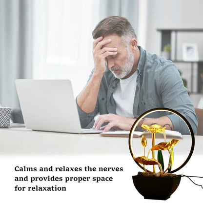 Fontana da tavolo con cascata, alimentata tramite USB, con rocce naturali e luci LED ad anello per l'arredamento della casa