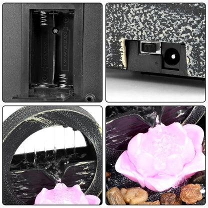 Fontana da tavolo con luce, mini fontana da interni a batteria/USB, fontana per meditazione Zen, decorazione con suono