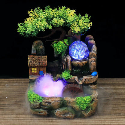 Cascata da tavolo con atomizzatore e fontana da giardino a sfera LED, illuminazione LED RGB, pianta verde