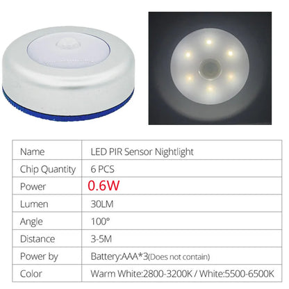 Luce notturna con sensore di movimento PIR a 6 LED, rilevatore wireless a induzione del corpo umano, accensione/spegnimento automatico della luce per l'illuminazione del comodino domestico