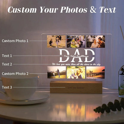 Lampada da notte in acrilico 3D con testo fotografico personalizzato, luce notturna per camera da letto personalizzata per mamma, papà, famiglia, compleanno, regalo di Natale
