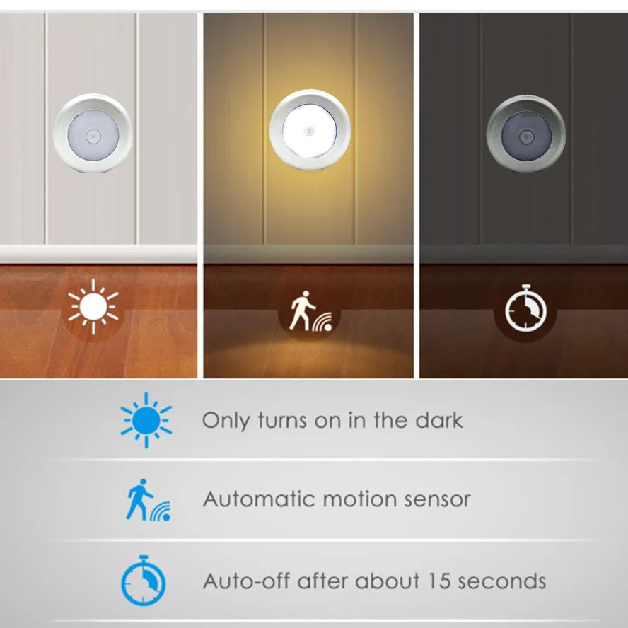Luce notturna con sensore di movimento PIR a 6 LED, rilevatore wireless a induzione del corpo umano, accensione/spegnimento automatico della luce per l'illuminazione del comodino domestico