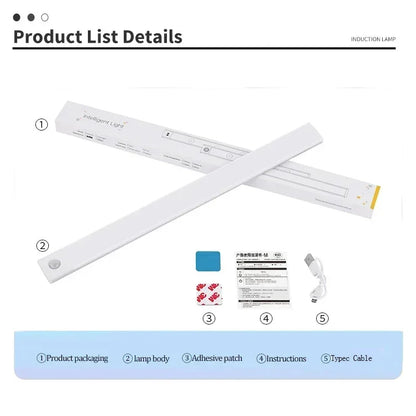 Luci sottopensile a LED con sensore di movimento, luce notturna, lampade sottili ricaricabili e dimmerabili, illuminazione per armadietti da cucina, camere da letto e guardaroba