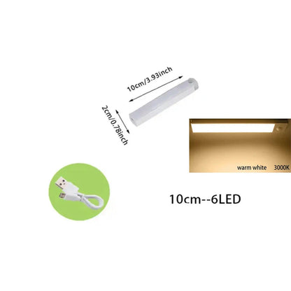 Sensore di movimento PIR LED Lampada da sottopensile dimmerabile Luce notturna ricaricabile Luce per scale Armadio Stanza Corridoio Tubo Barra Rilevatore Lampadina