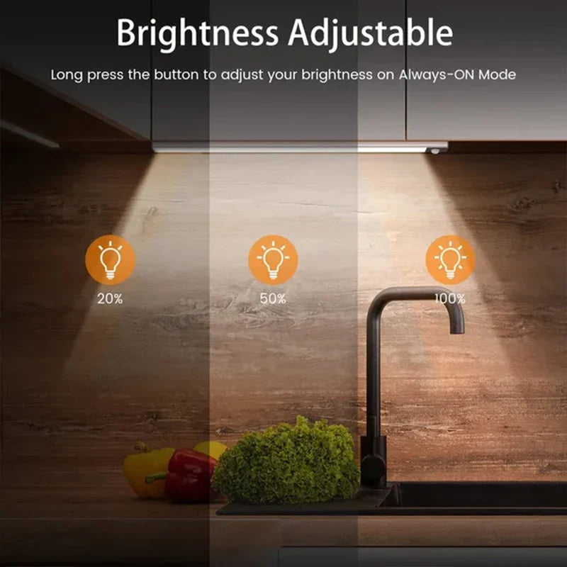 Sensore di movimento PIR LED Lampada da sottopensile dimmerabile Luce notturna ricaricabile Luce per scale Armadio Stanza Corridoio Tubo Barra Rilevatore Lampadina